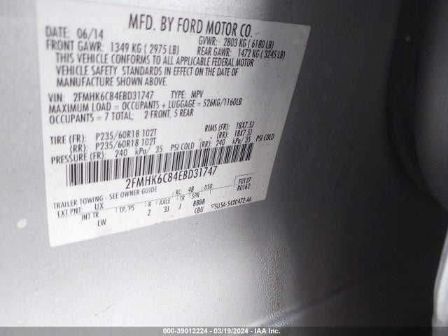 Ford FLEX SEL 2014 2FMHK6C84EBD31747 Image 9