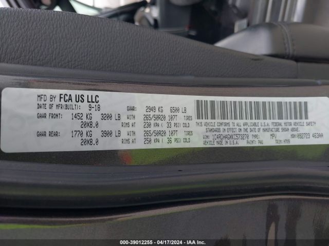 1C4RDHAGXKC573270 Dodge Durango Sxt Plus Rwd