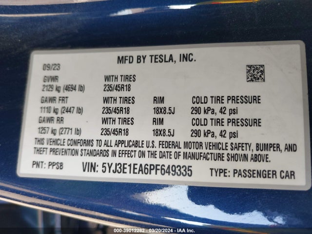 Tesla Model 3 Rear-wheel Drive 2023 5YJ3E1EA6PF649335 Image 9