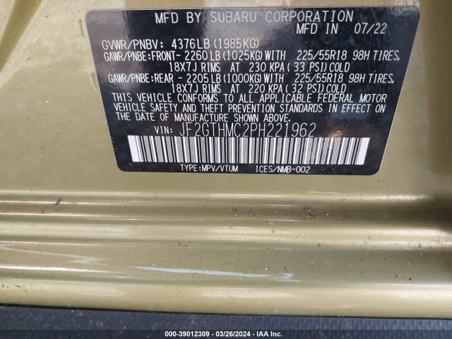 Subaru Crosstrek Limited 2023 JF2GTHMC2PH221962 Image 9