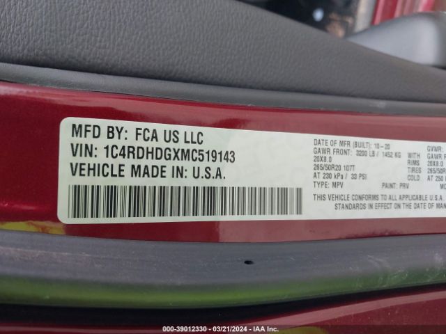 1C4RDHDGXMC519143 Dodge Durango Gt Rwd