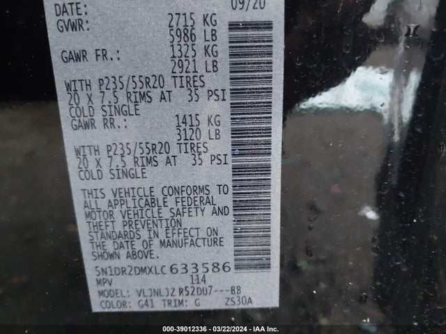 Nissan Pathfinder Platinum 4wd 2020 5N1DR2DMXLC633586 Image 9