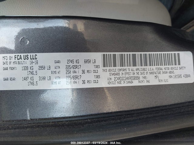 Dodge Grand Caravan Sxt 2019 2C4RDGCG4KR558990 Image 9