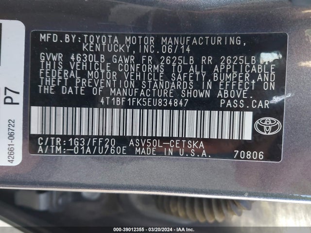 Toyota CAMRY SE 2014 4T1BF1FK5EU834847 Image 9