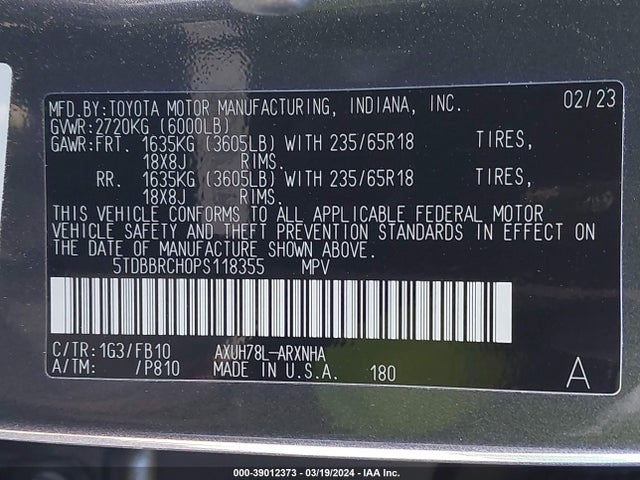 Toyota Highlander Hybrid Le 2023 5TDBBRCH0PS118355 Image 9