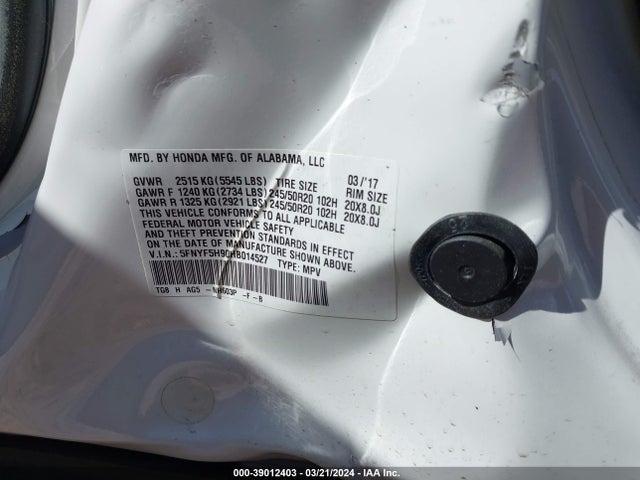 Honda Pilot Touring 2017 5FNYF5H90HB014527 Image 9