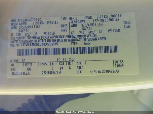 1FTEW1EG6JFD55205 Ford F-150 Xlt