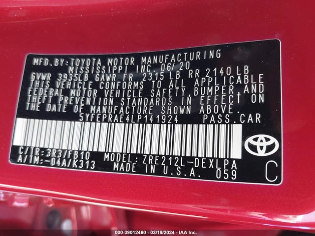 Toyota COROLLA LE 2020 5YFEPRAE4LP141924 Image 9