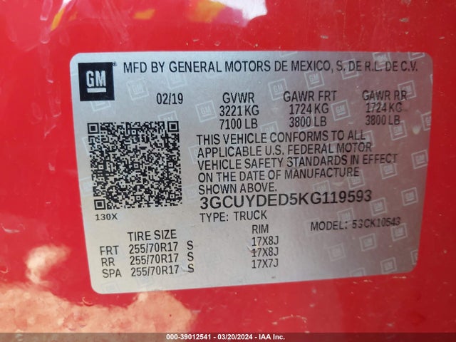 Chevrolet Silverado 1500 Lt 2019 3GCUYDED5KG119593 Image 9