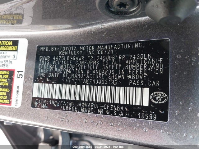 Toyota CAMRY LE 2022 4T1C11AK7NU003196 Image 9