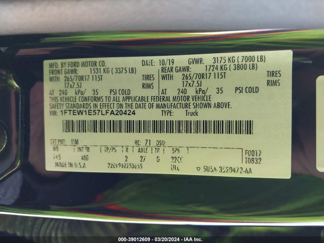 Ford F-150 Xlt 2020 1FTEW1E57LFA20424 Image 9