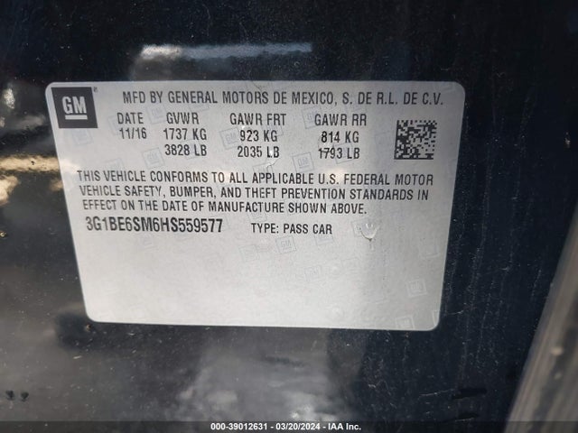 Chevrolet Cruze Lt Auto 2017 3G1BE6SM6HS559577 Image 9