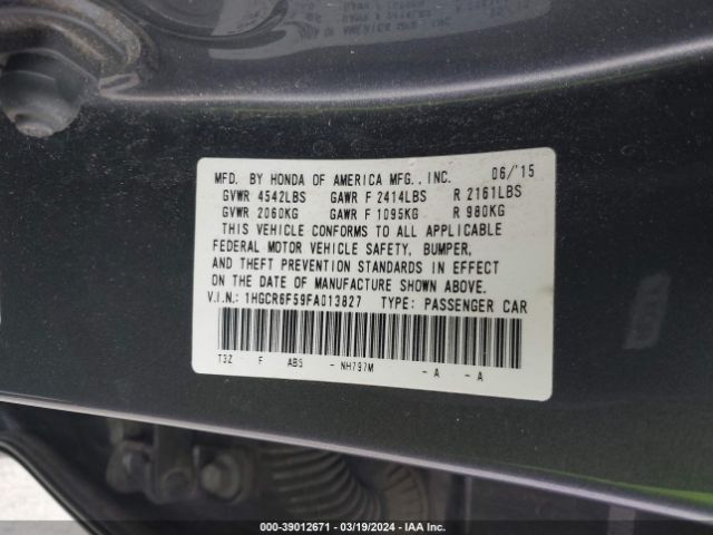 1HGCR6F59FA013827 Honda Accord Hybrid Ex-l