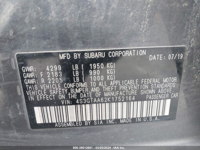Subaru Impreza 2.0i 2019 4S3GTAA62K1752164 Image 9