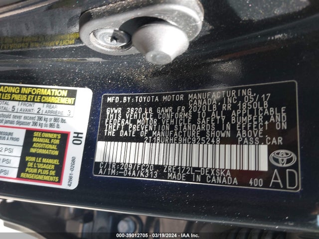 Toyota COROLLA SE 2017 2T1BURHE9HC925248 Image 9
