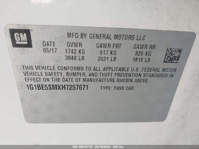 Chevrolet Cruze Lt Auto 2017 1G1BE5SMXH7257671 Image 9