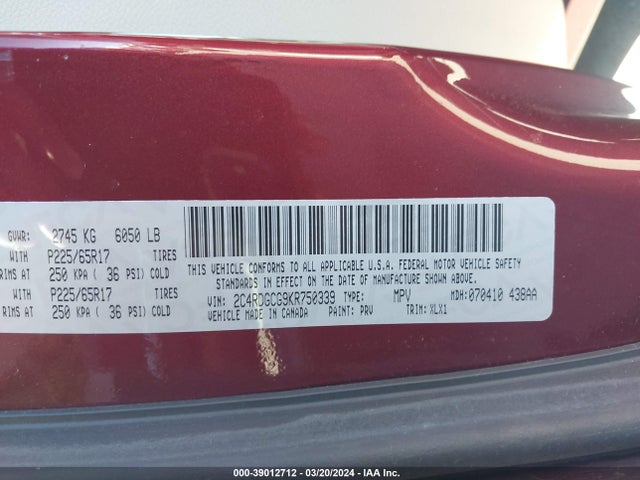 Dodge Grand Caravan Sxt 2019 2C4RDGCG9KR750339 Image 9
