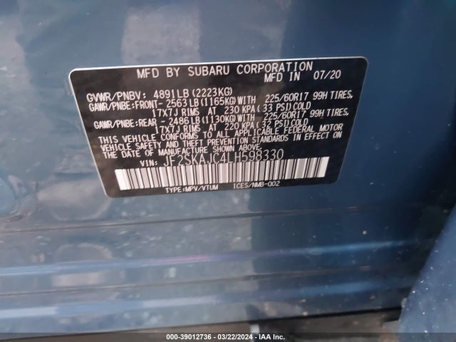 Subaru Forester Premium 2020 JF2SKAJC4LH598330 Image 9