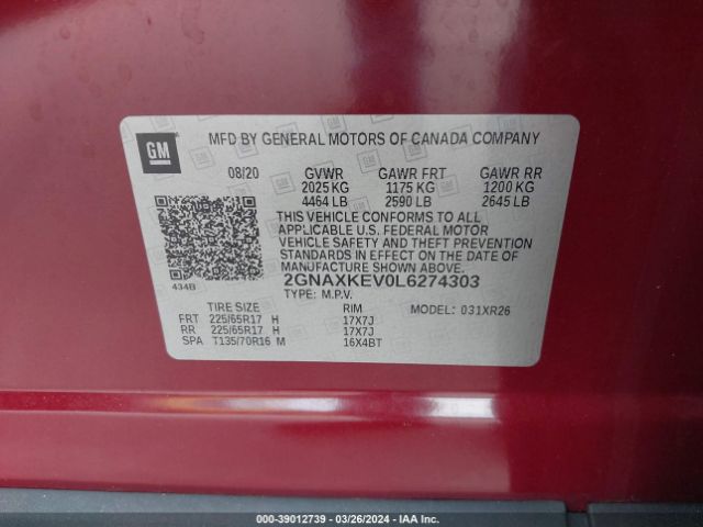 2020 CHEVROLET EQUINOX 2GNAXKEV0L6274303 Photo 8