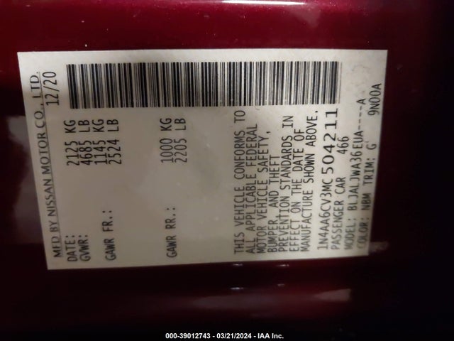 Nissan Maxima Sv Xtronic Cvt 2021 1N4AA6CV3MC504211 Image 9