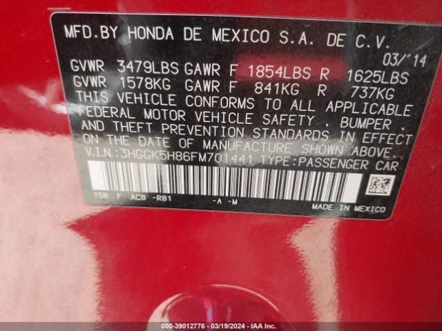 3HGGK5H86FM701441 Honda Fit Ex/ex-l