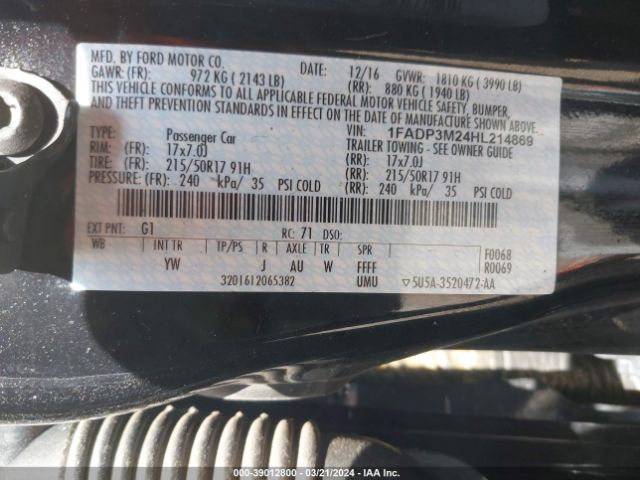 1FADP3M24HL214869 Ford FOCUS SEL