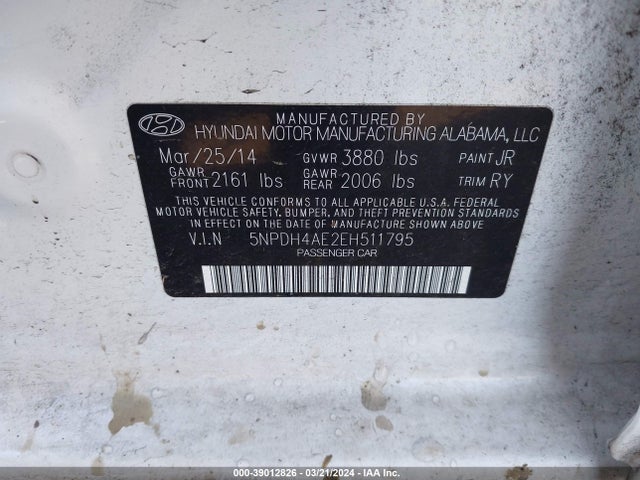 Hyundai Elantra Limited 2014 5NPDH4AE2EH511795 Image 9