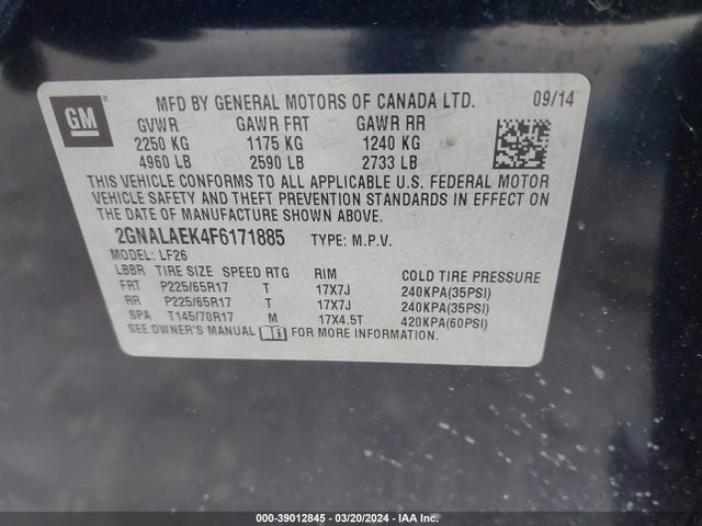 Chevrolet EQUINOX LS 2015 2GNALAEK4F6171885 Image 9