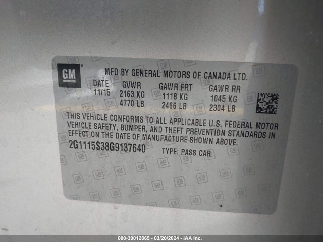 Chevrolet Impala 2lt 2016 2G1115S38G9137640 Image 9