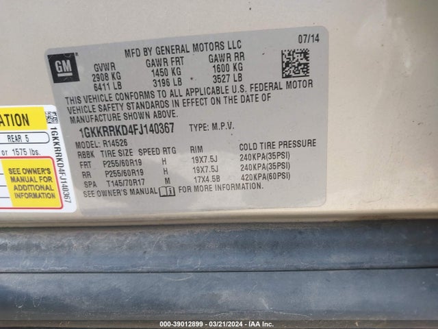 GMC Acadia Slt-1 2015 1GKKRRKD4FJ140367 Image 9