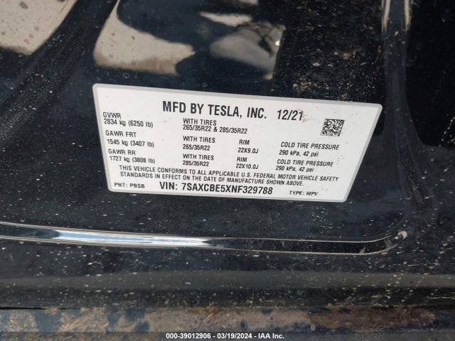 7SAXCBE5XNF329788 Tesla Model X Dual Motor All-wheel Drive