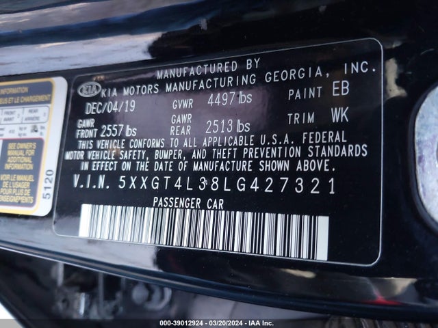 KIA Optima Lx 2020 5XXGT4L38LG427321 Image 9