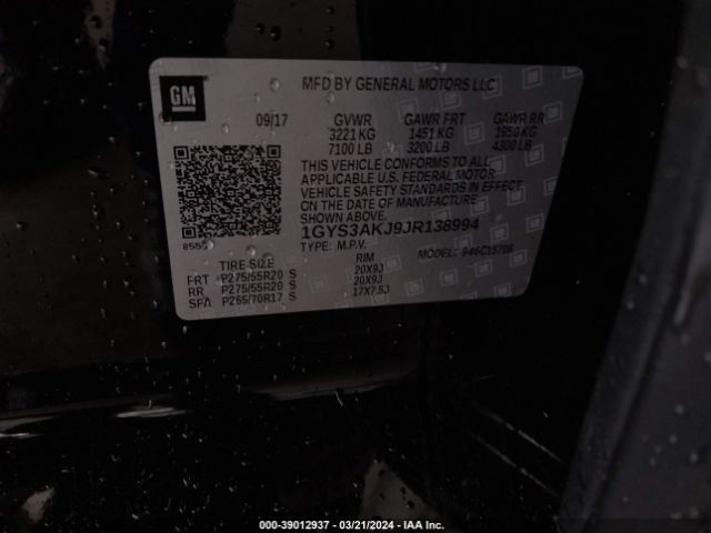 1GYS3AKJ9JR138994 Cadillac Escalade Standard