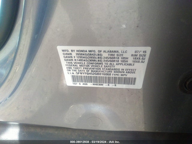 5FNYF6H52GB016068 Honda j35y6