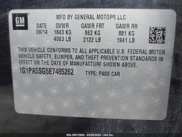 Chevrolet Cruze Ls Auto 2014 1G1PA5SG5E7485262 Image 9