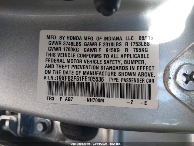 Honda Civic Lx 2015 19XFB2F51FE105536 Image 9