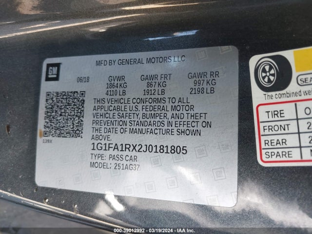 Chevrolet Camaro 1ls 2018 1G1FA1RX2J0181805 Image 9