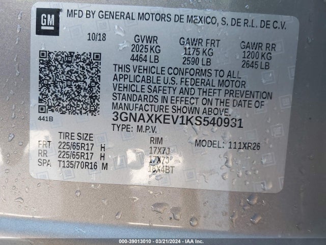 Chevrolet EQUINOX LT 2019 3GNAXKEV1KS540931 Image 9