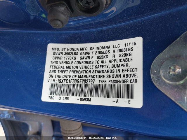 Honda Civic Ex-t 2016 19XFC1F30GE202797 Image 9