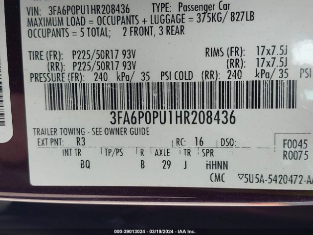 3FA6P0PU1HR208436 Ford Fusion Energi Se Luxury