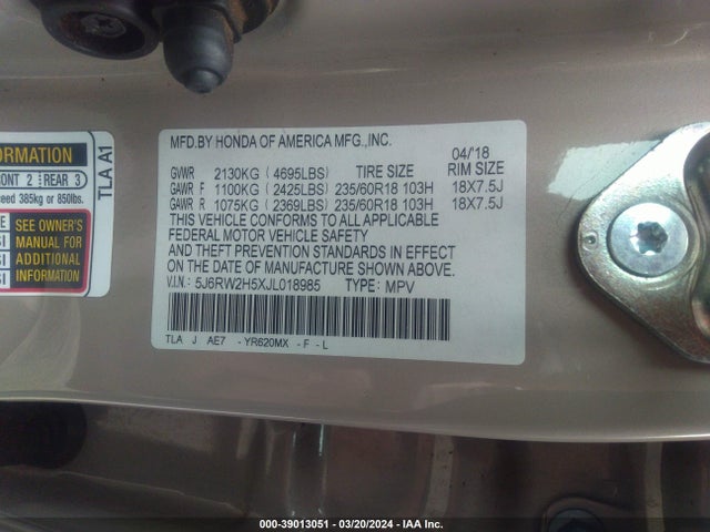 Honda CR-V EX 2018 5J6RW2H5XJL018985 Image 9