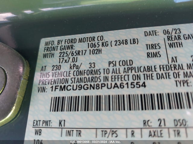 Ford Escape Active 2023 1FMCU9GN8PUA61554 Image 9