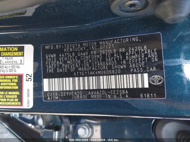 Toyota CAMRY SE 2021 4T1G11AK4MU606820 Image 9