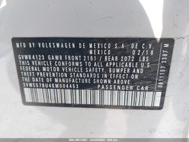 3VWE57BU4KM004453 Volkswagen Jetta 1.4t Sel