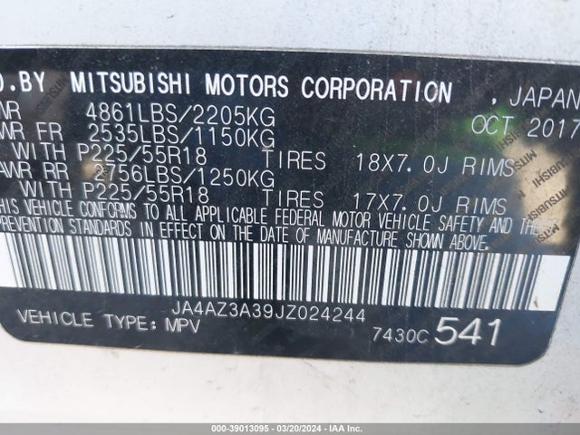 Mitsubishi Outlander Se 2018 JA4AZ3A39JZ024244 Image 9