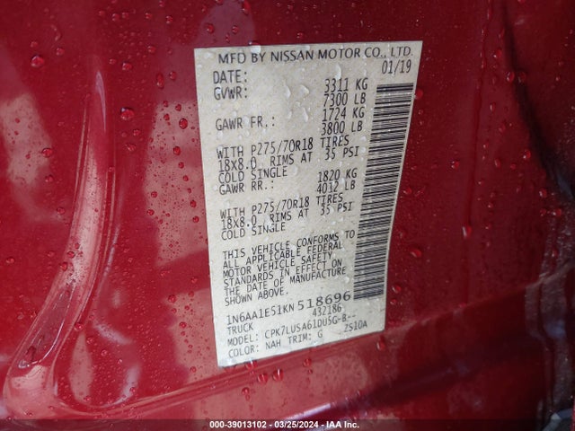 Nissan Titan Pro-4x 2019 1N6AA1E51KN518696 Image 9