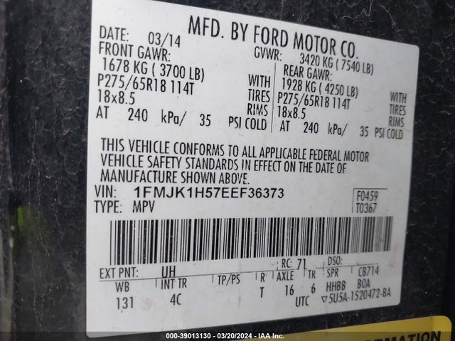 Ford Expedition El Xlt 2014 1FMJK1H57EEF36373 Image 9
