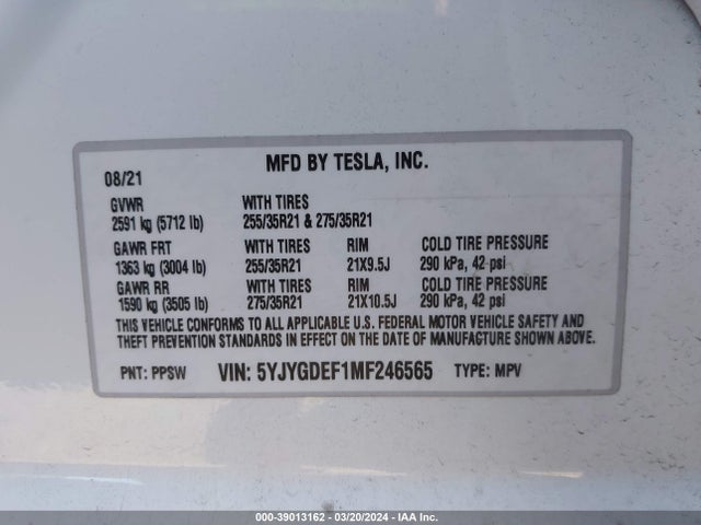 5YJYGDEF1MF246565 Tesla Model Y Performance Dual Motor All-wheel Drive