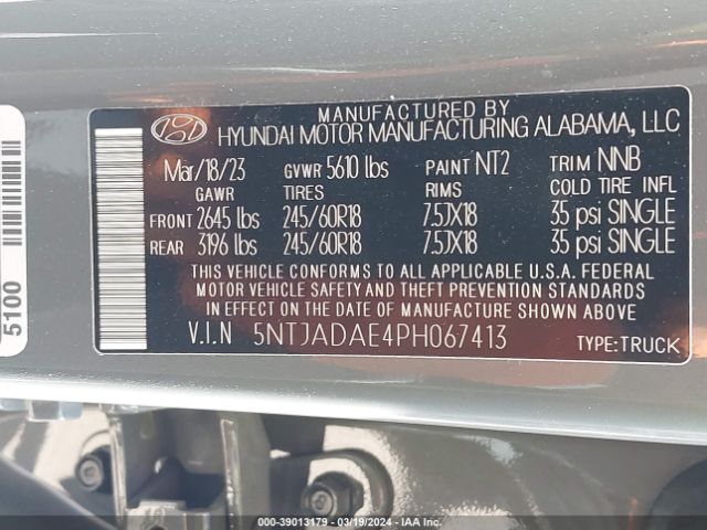 5NTJADAE4PH067413 Hyundai Santa Cruz Se