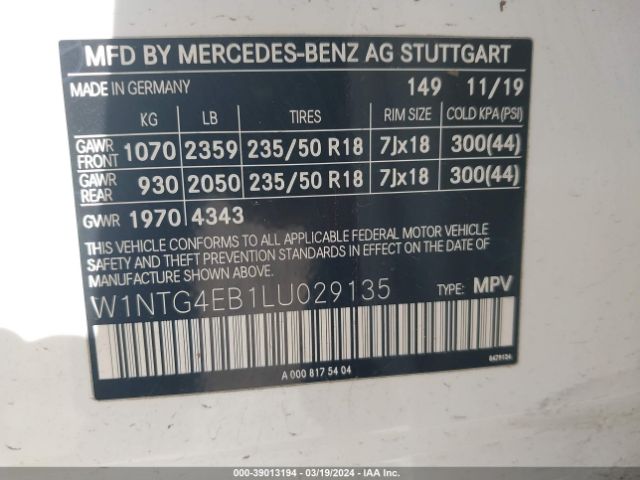 W1NTG4EB1LU029135 Mercedes-Benz GLA 250